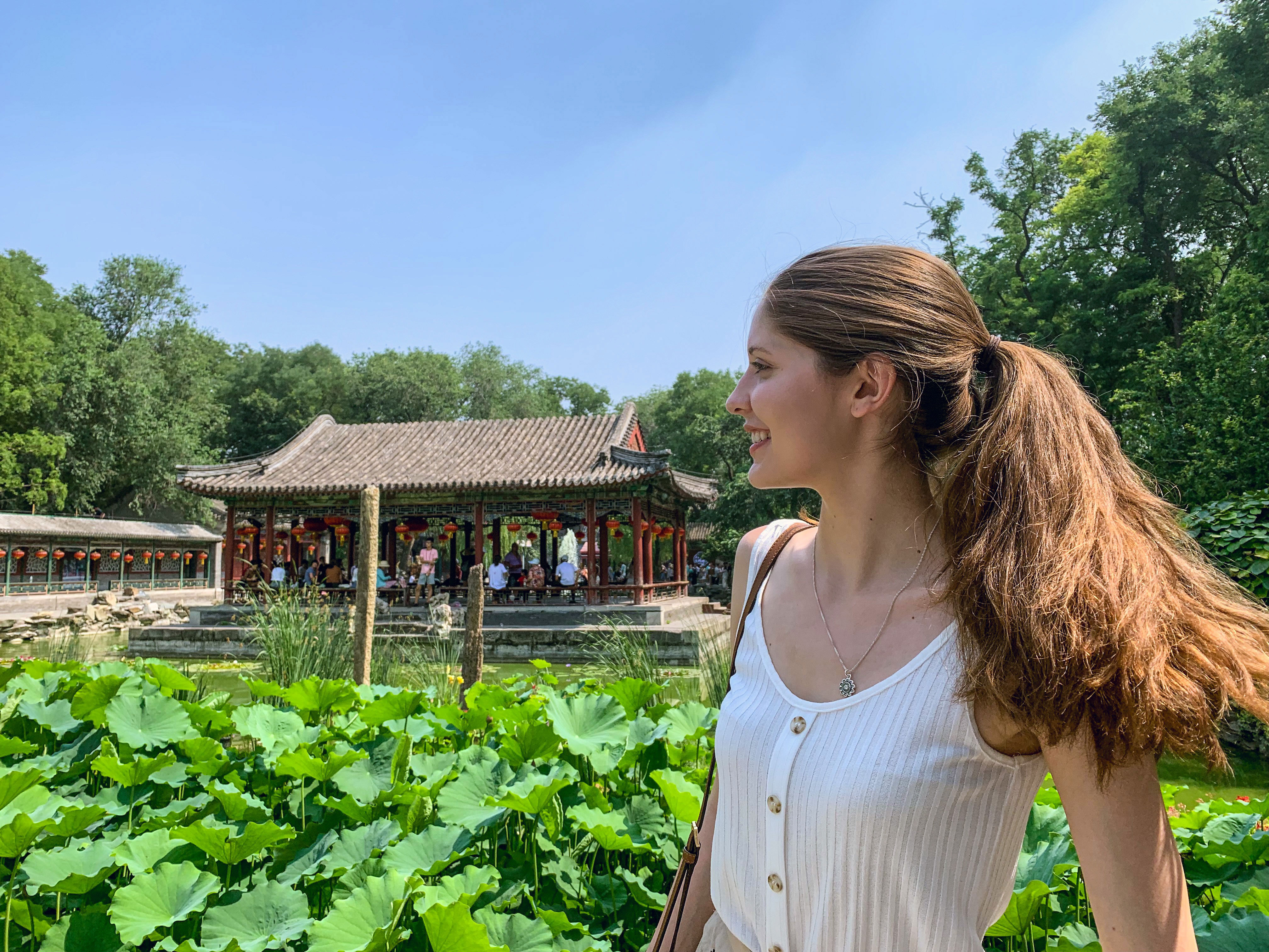 candid image of student in green field