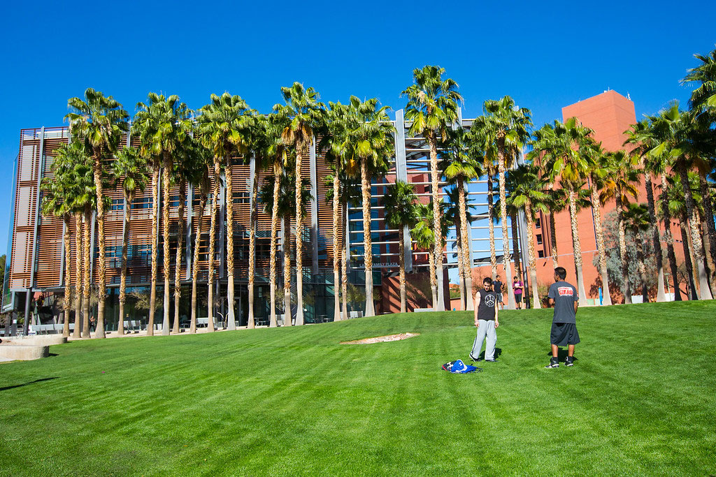 Agricultural Resource Economics McClelland Park building entrance with palm trees