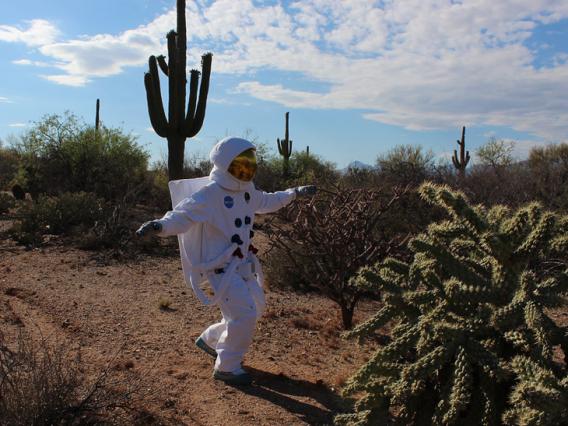 UArizona astronaut leaping in the desert UArizona astronaut leaping in the desert